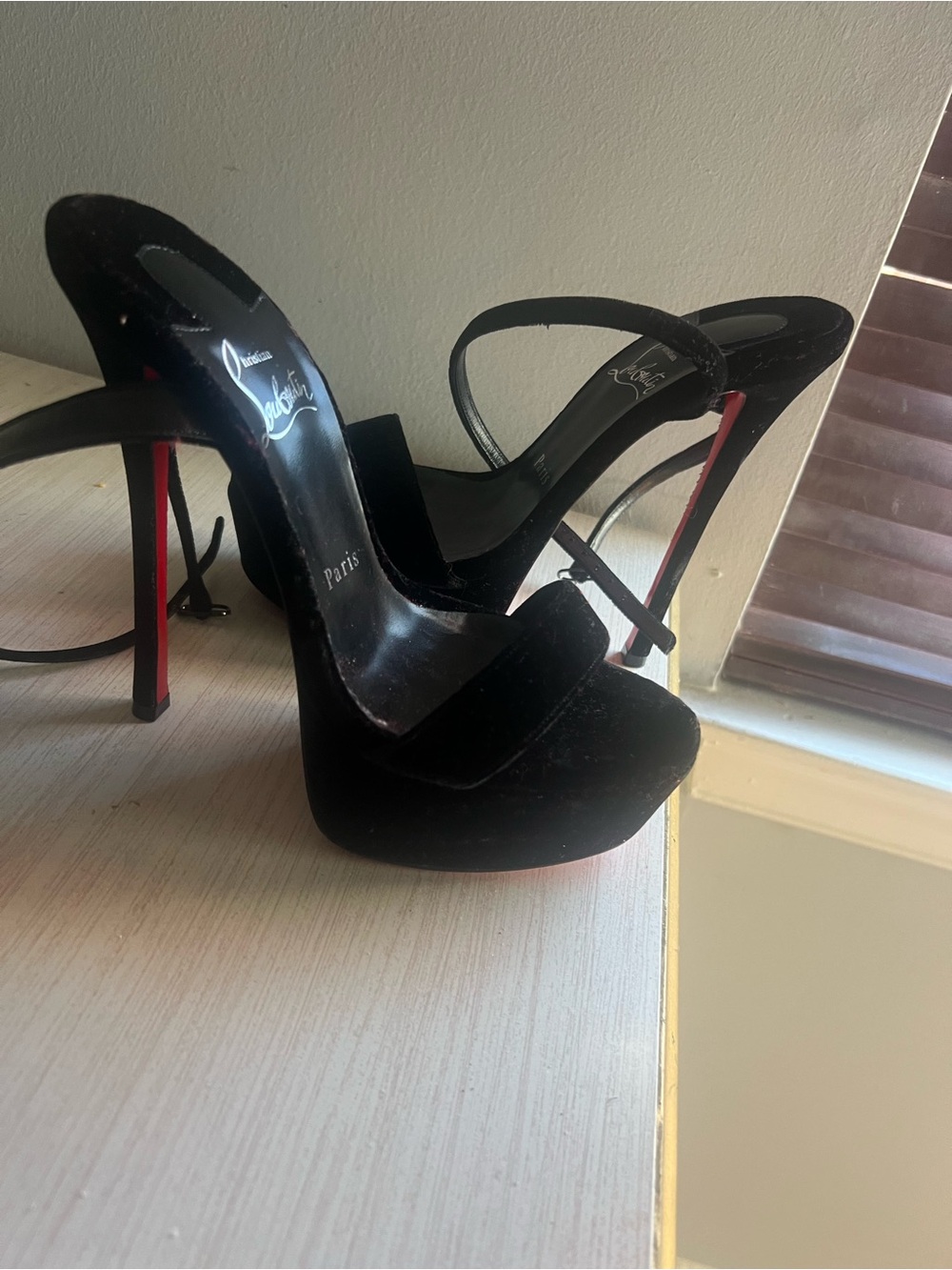 Christian Louboutin Black Suede Open-Toe Stiletto Sandals with Red Sole
